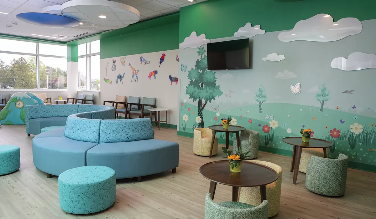 Child focused hospital waiting area with an animal theme